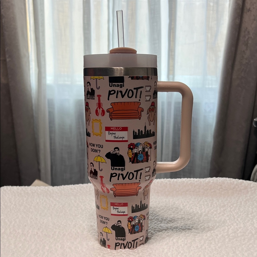 Friends Themed Travel Mug with Straw - Multicolor